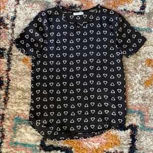 🖤 Equipment heart print silk blouse shirt top EUC